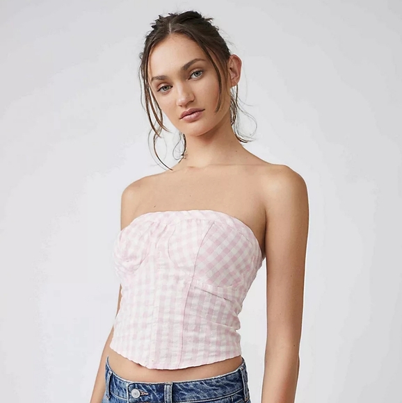 Free People Leilani Gingham Tube Top - Picture 1 of 5